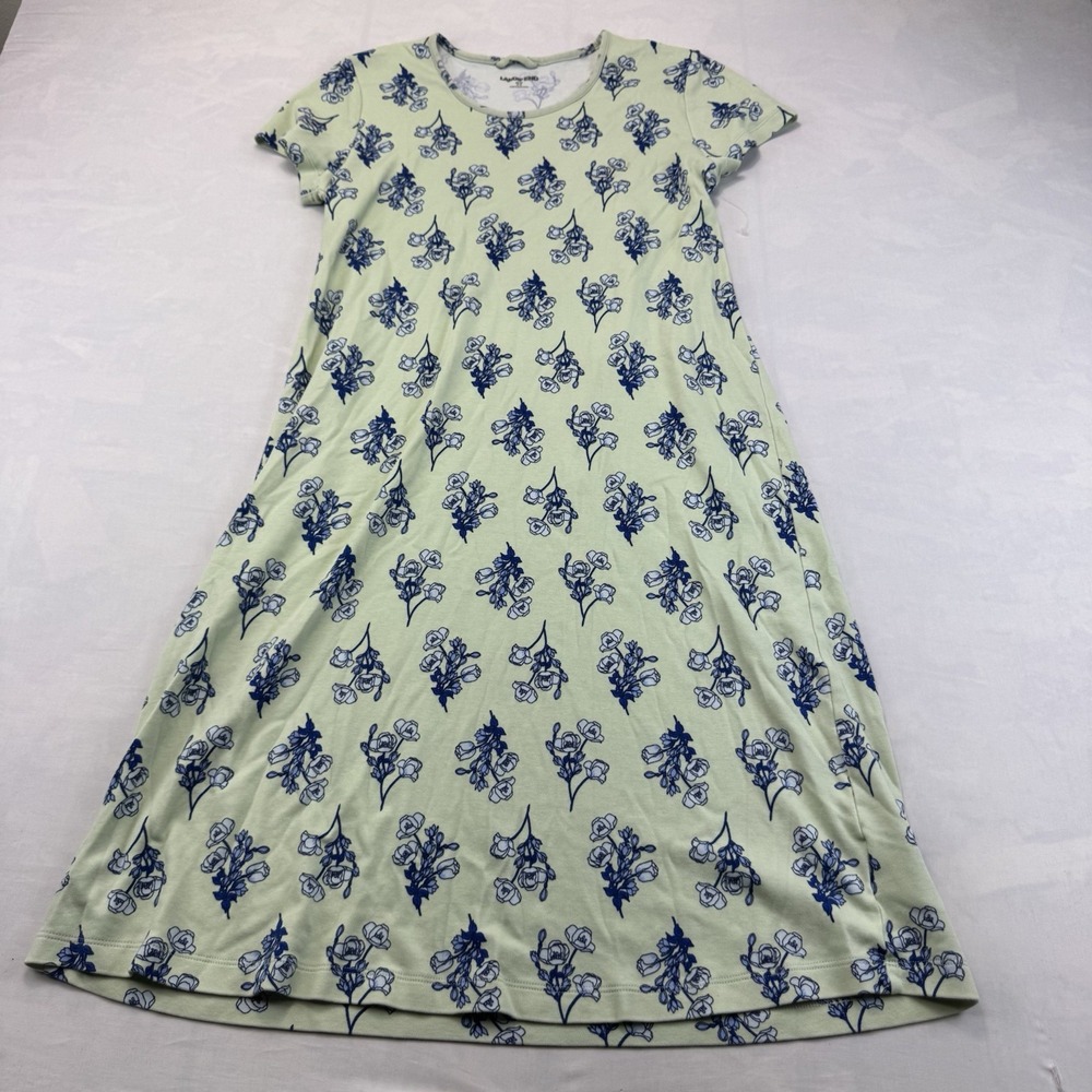 Lands' End M/P 10-12 Mint Green Floral Short Sleeve Knit Dress